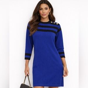 Marisa Christina Vintage Blue Sweater Dress Size 14 Warren Knit Petites